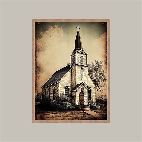 Vintage Church Decor Old Church Painting Old Church Print White Country Church Church Wall Art ...