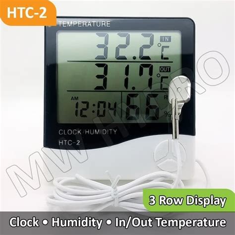 Jual Thermometer Hygrometer HTC 2 3 Row Display In Out Clock