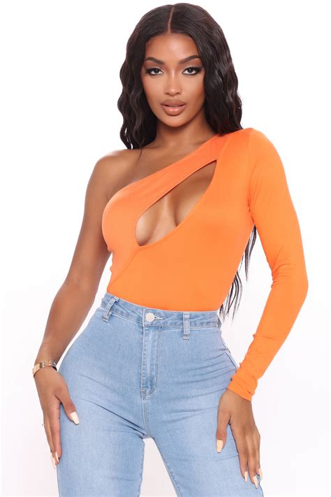 Live For The Applause One Shoulder Bodysuit Orange Fashion Nova Bodysuits Fashion Nova