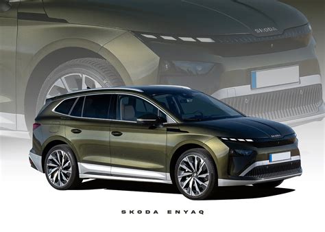 skoda enyaq olive green car poster picture metal print paint