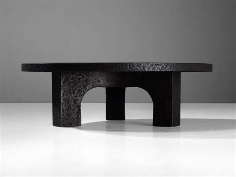 Round Brutalist Coffee Table With Stone Look At 1stdibs