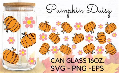 Pumpkin Daisy Libbey Can Glass 16 Oz Svg Graphic By Blacksnowshopth · Creative Fabrica