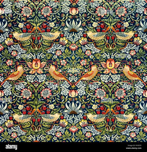 William Morris Strawberry Thief Pattern Fabric Design 1883 Arts And