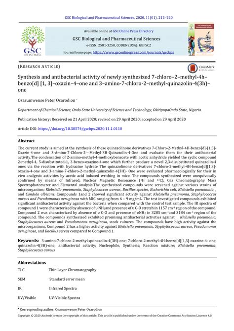 PDF Synthesis And Antibacterial Activity Of Newly Synthesized 7