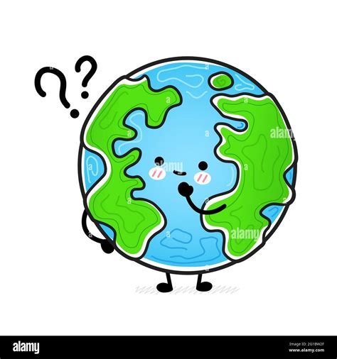 Cute Funny Earth Planet With Question Mark Vector Hand Drawn Cartoon