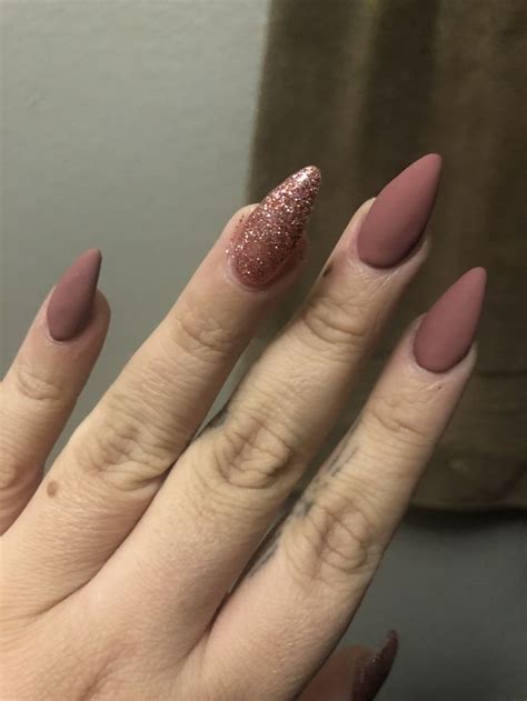 Matte Tan Nails With Pink Glitter Mauve Nails Pink Powder Nails