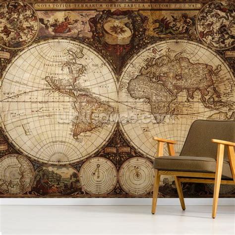 Vintage World Map Wallpaper Mural | Wallsauce AU