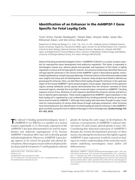 Pdf Identification Of An Enhancer In The Ad4bp Sf 1 Gene Specific For