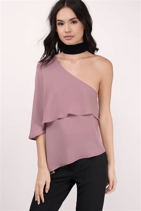 Lee One Shoulder Blouse In Mauve 8 Tobi US