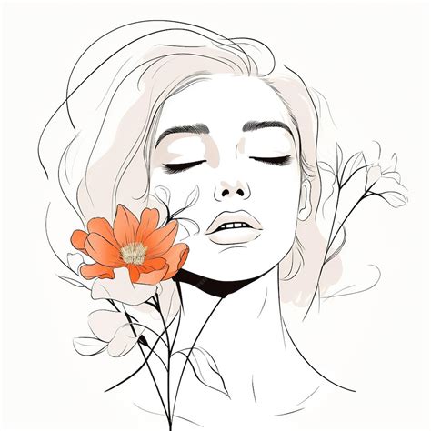 Premium Ai Image Woman Face With Flowers Surreal Line Art Female