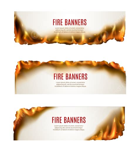 Fire Banners Of Vector Burning Paper With Scorched Edges Flyer Template