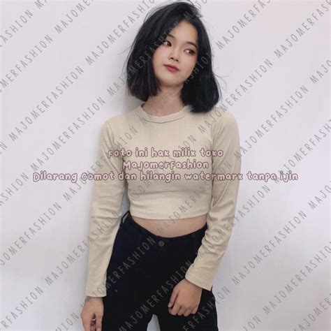 Jual Majomer Ciel Basic Knit Rib Crop Top Lengan Panjang Shopee