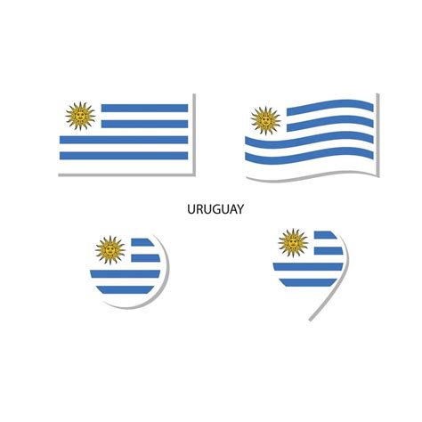 Uruguay Flag Logo Icon Set Rectangle Flat Icons Circular Shape