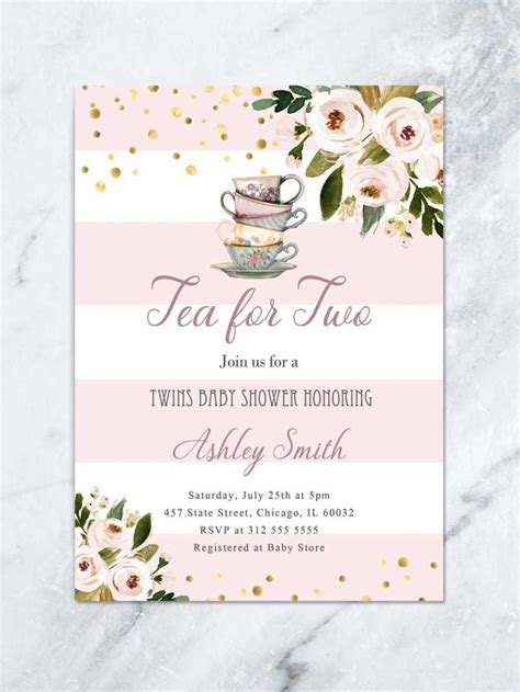 Twins Baby Shower Invitation Girl Floral Tea for Two Baby Shower Tea ...