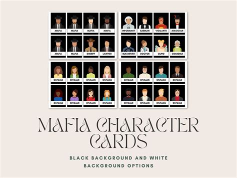 32x Printable Mafia Game Character Cards Etsy