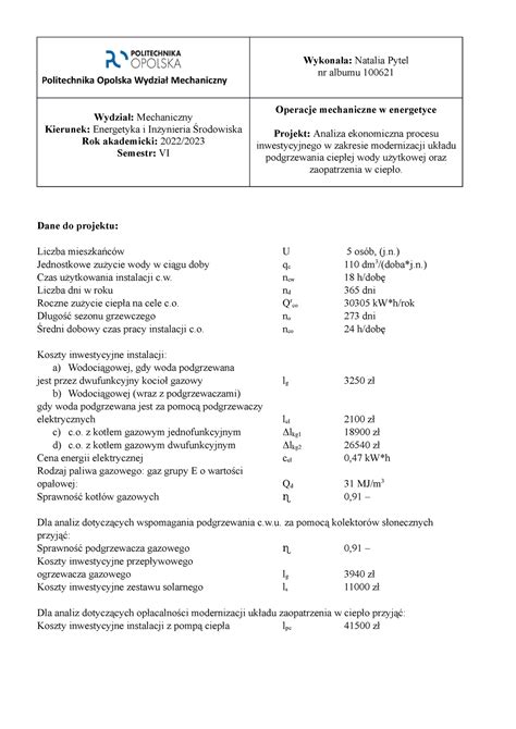 Analiza Ekonomiczna Procesu Inwestycyjnego W Zakresie Modernizacji