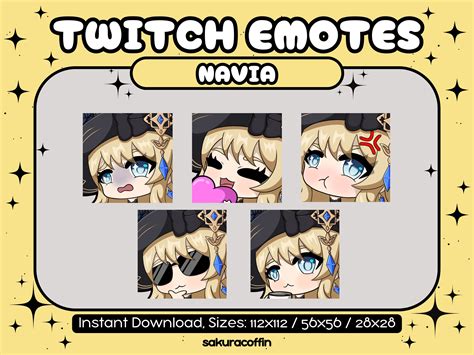 Navia Genshin Impact Emotes 5 Cute Emotes For Twitch And Discord Etsy