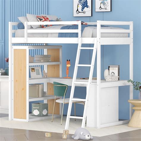 Harper Bright Designs Full Size Loft Bed Mesa Armário de