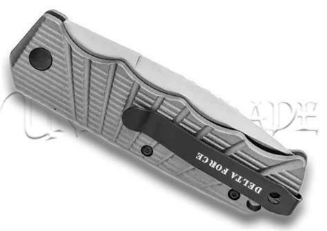 Delta Force Automatic Knife Gray Aluminum - Satin Serrated – Unique ...