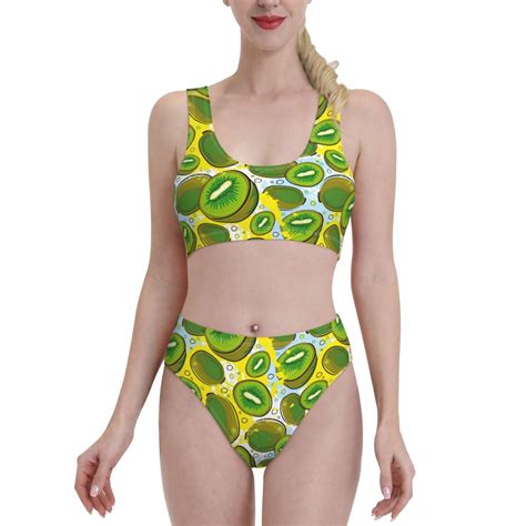 Fotbe Women S Watercolor Kiwi Fruits Summer Print Bikini High Waisted