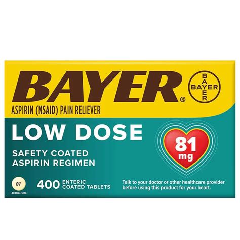 Bayer Aspirin Pain Reliever Low Dose 81 Mg 400 Coated Tablets Vitamin Deck