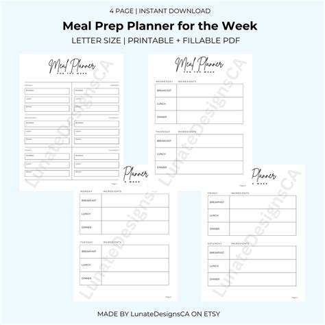 Meal Prep Planner Template Weekly Meal Prep Planner With Room For Ingredients Meal Planner Pdf