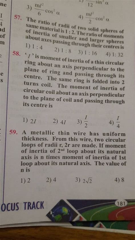 I Is Moment Of Inertia Of A Thin Circular Ring About An Axis Perpendi