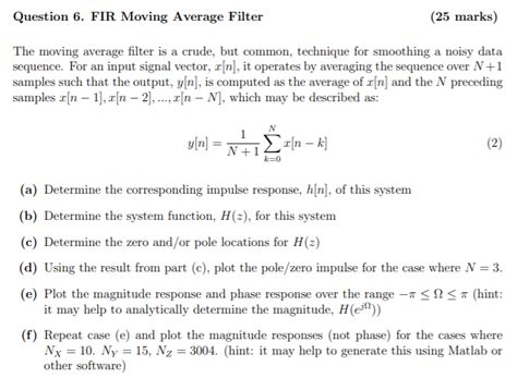 Solved Question 6 Fir Moving Average Filter 25 Marks The