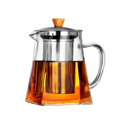 24oz 31oz Square Style Borosilicate Glass Teapot With Stainless Steel Slonmall