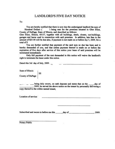 Eviction Letter Or 5 Day Eviction Notice Landlord To Tenant