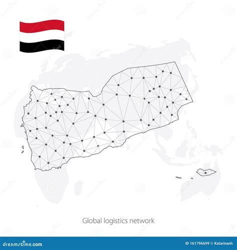 全球物流网络概念 世界背景下的也门通信网络地图 多边形节点的也门地图 向量例证 插画 包括有 发运 概念 161796699
