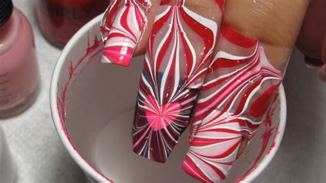 Valentines Day Water Marble With Heart Accents Diy Nail Art Tutorial