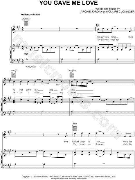 B. J. Thomas "You Gave Me Love" Sheet Music in A Major (transposable) - Download & Print - SKU ...