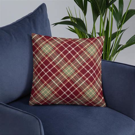 Burgundy Throw Pillow Burgundy and Beige Plaid Pillow | Etsy