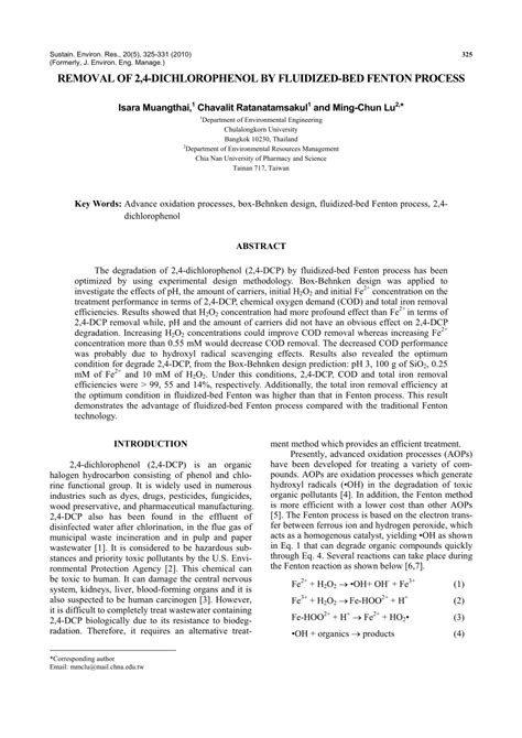 Pdf Removal Of 24 Dichlorophenol By Fluidized Bed Fenton Process