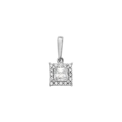 Faith 9ct Gold 9ct White Gold Square Halo Pendant Necklaces From