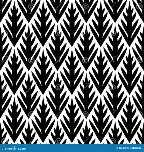 Black And White Simple Trees Geometric Ikat Seamless Pattern Vector