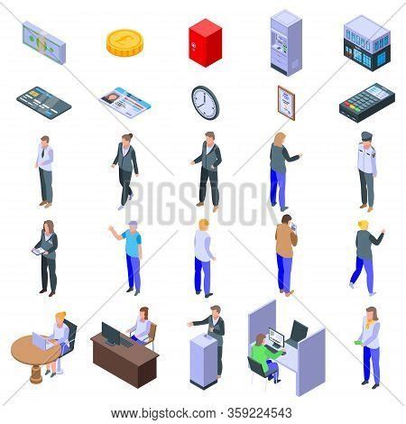 Bank Teller Icons Set Vector & Photo (Free Trial) | Bigstock