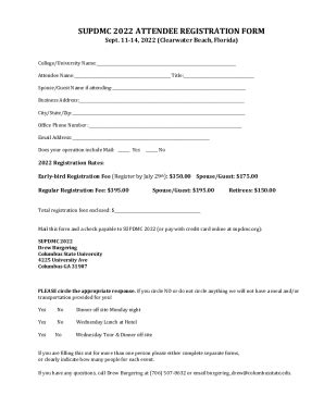 Fillable Online Supdmc Attendee Registration Form Docx Fax Email