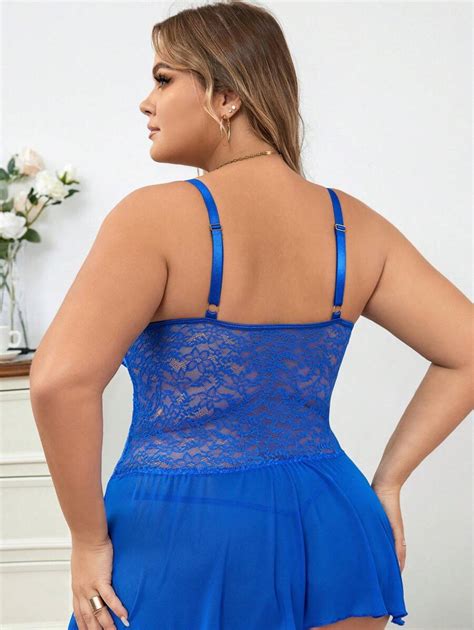 Classic Sexy Plus Size Wireless Sexy Lingerie Dress With T Back Panties