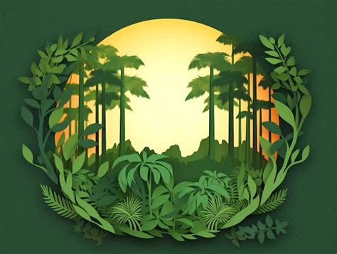 Premium Ai Image Nature Background With Trees And Leaves In Paper Cut