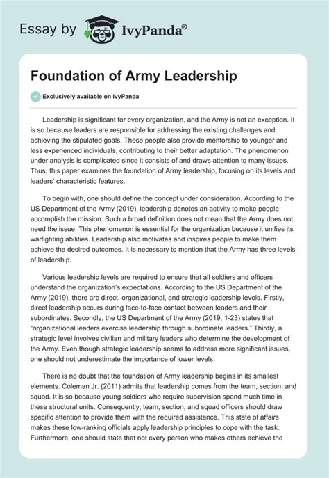 Foundation Of Army Leadership Words Essay Example