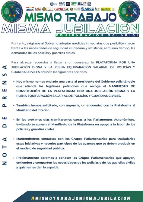 LA PLATAFORMA POR UNA JUBILACIÓN DIGNA Y LA PLENA EQUIPARACIÓN SALARIAL