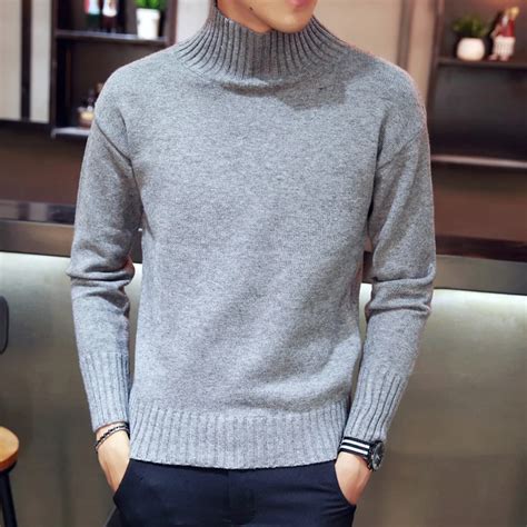 Fashion Men Winter Warm Pullover Classic Solid Color Half Turtleneck Sweater Men Slim Fit