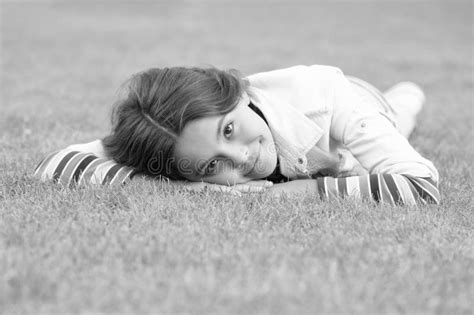 Teenage Girl Relaxing on Green Grass Outdoors, Relaxation Stock Image ...