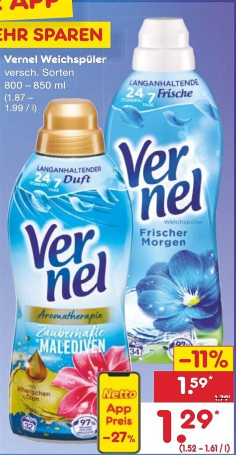 Vernel Weichspüler 800 850ml aanbieding bij Netto Marken Discount DE