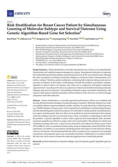 Pdf Risk Stratification For Breast Cancer Patient By Simultaneous