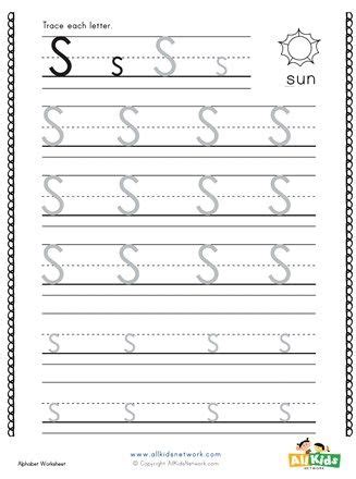 Letter S Tracing Worksheet With 4 Lines