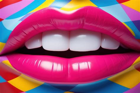 Primer plano de labios femeninos con lápiz labial rosa y dientes