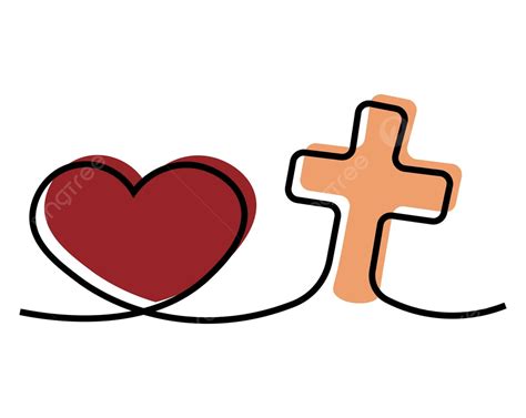 Colorful Oneline Christian Iconic Cross With Heart Pray Catholic Sign